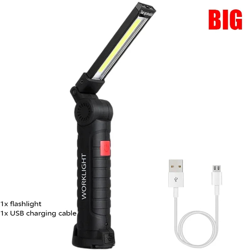 Portable COB LED Flashlight – USB Rechargeable Magnetic Work & Camping Lantern